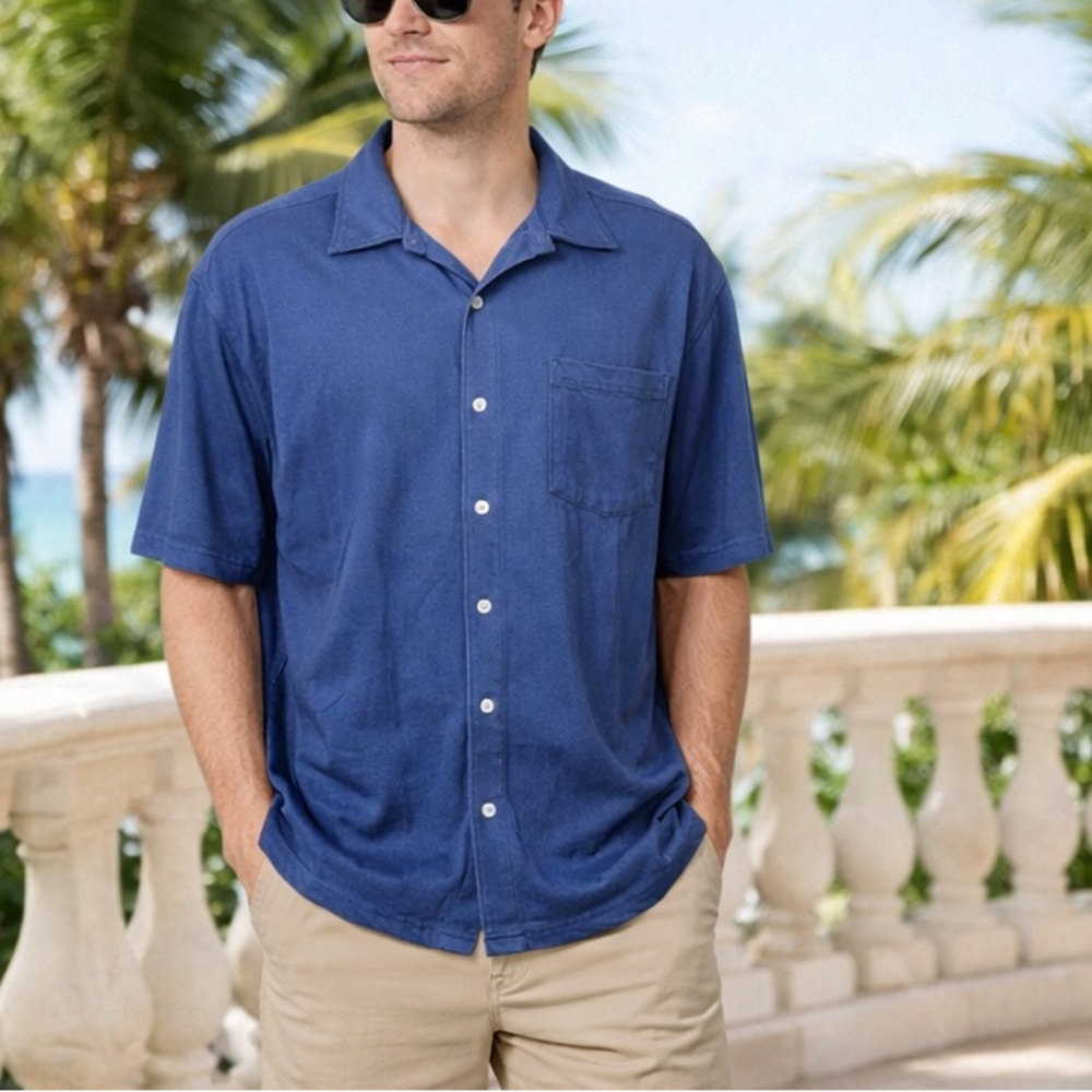 NWT Aloha Blue Camp Shirt Pocket Sz XL Hawaiian tropical resort cruise beach